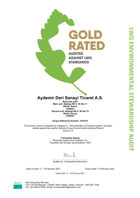 LWG AUDIT CERTIFICATE GOLD 6.7.0